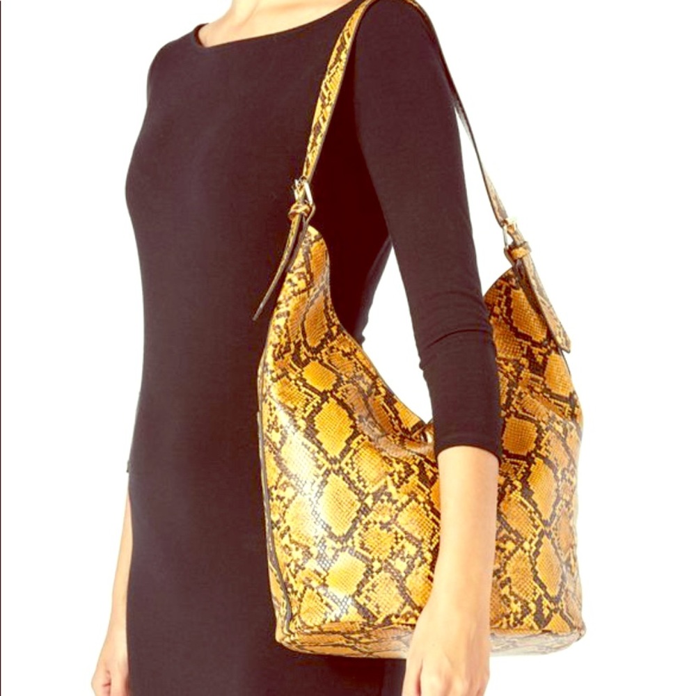 Large honey mustard yellow snakeskin print purse
